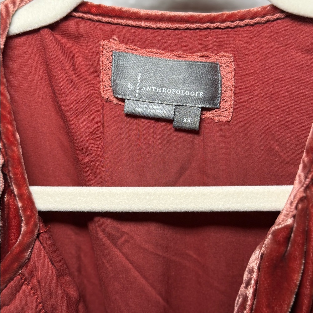 Anthropologie Velvet Tiered Maxi Dress in Wine Red - Picture 4 of 6